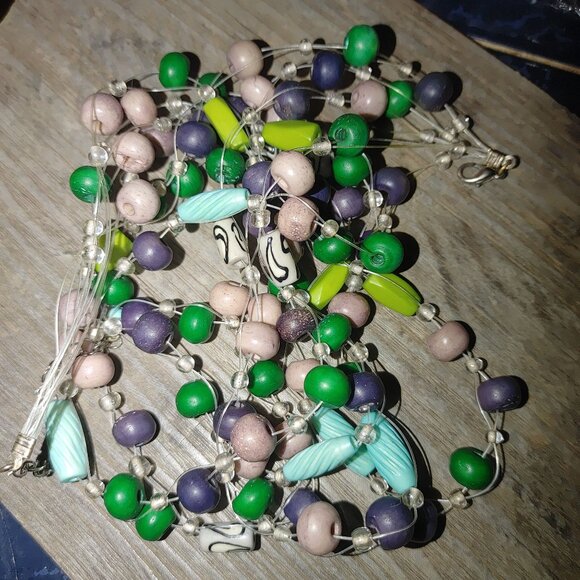 Necklace Statement Multicolored Beaded Adjustable Chain Lobster Clasp 16 inch - Picture 6 of 7